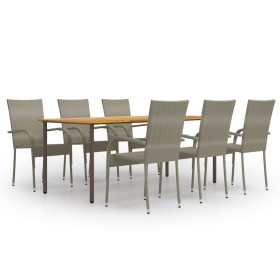 Set de muebles de comedor de jardín 7 piezas de ratán gris de vidaXL, Conjuntos de jardín - Ref: Foro24-3072503, Precio: 512,...