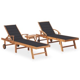 Sonnenliegen mit Tisch und Kissen 2 Einheiten aus massivem Teakholz von vidaXL, Liegen - Ref: Foro24-3073171, Preis: 613,03 €...