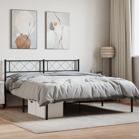 Bed frame with black metal headboard 120x200 cm by vidaXL, Beds and slatted bases - Ref: Foro24-372275, Price: 87,01 €, Disco...