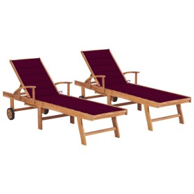 Sun loungers 2 pcs solid teak wood with red cushion by vidaXL, Loungers - Ref: Foro24-3073195, Price: 593,49 €, Discount: %