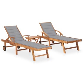 Sun loungers with table and cushion 2 units solid teak wood by vidaXL, Loungers - Ref: Foro24-3073172, Price: 612,34 €, Disco...