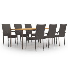 Set de muebles de comedor de jardín 7 piezas de ratán marrón de vidaXL, Conjuntos de jardín - Ref: Foro24-3072501, Precio: 53...