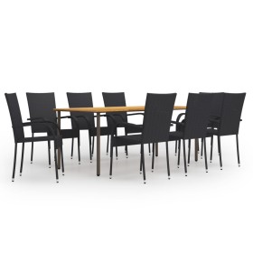 Set de muebles de comedor de jardín 9 piezas ratán PE negro de vidaXL, Conjuntos de jardín - Ref: Foro24-3072505, Precio: 649...