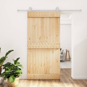 Puerta corredera con herrajes madera maciza de pino 100x210 cm de vidaXL, Puertas - Ref: Foro24-3203109, Precio: 186,01 €, De...