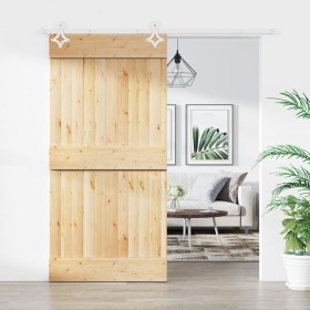 Puerta corredera con herrajes madera maciza de pino 100x210 cm de vidaXL, Puertas - Ref: Foro24-3203184, Precio: 169,76 €, De...