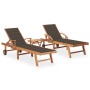 Sun loungers with table and cushion 2 units solid teak wood by vidaXL, Loungers - Ref: Foro24-3073179, Price: 612,34 €, Disco...