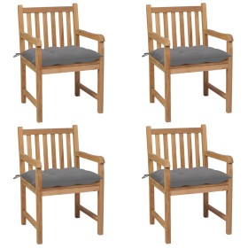 Garden chairs 4 pcs solid teak wood with gray cushions by vidaXL, Garden chairs - Ref: Foro24-3073020, Price: 551,97 €, Disco...