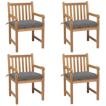 Garden chairs 4 pcs solid teak wood with gray cushions by vidaXL, Garden chairs - Ref: Foro24-3073020, Price: 551,30 €, Disco...