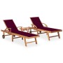 Sun loungers with table and cushion, 2 units, solid teak wood. by vidaXL, Loungers - Ref: Foro24-3073180, Price: 612,34 €, Di...