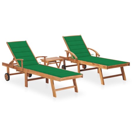 Sun loungers with table and cushion 2 units solid teak wood by vidaXL, Loungers - Ref: Foro24-3073176, Price: 607,99 €, Disco...