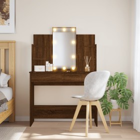 Dressing table with LED lights brown oak 96x40x142 cm by vidaXL, Bedroom Dressers - Ref: Foro24-837899, Price: 93,28 €, Disco...