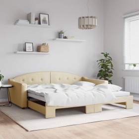 Trundle sofa bed cream fabric 100x200 cm by vidaXL, Beds and slatted bases - Ref: Foro24-3197539, Price: 287,28 €, Discount: %