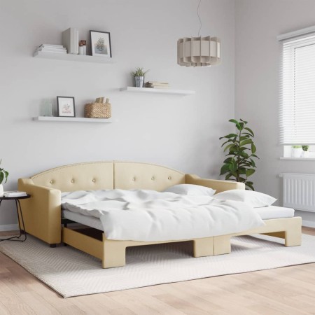 Trundle sofa bed cream fabric 100x200 cm by vidaXL, Beds and slatted bases - Ref: Foro24-3197539, Price: 286,94 €, Discount: %