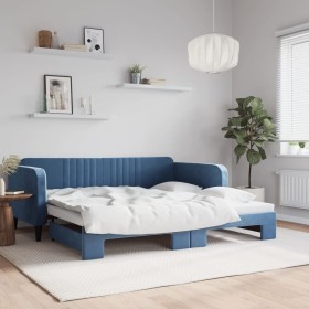 Blue velvet trundle sofa bed 100x200 cm by vidaXL, Beds and slatted bases - Ref: Foro24-3197069, Price: 279,41 €, Discount: %