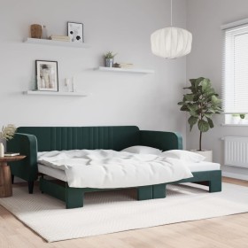 Dark green velvet trundle sofa bed 100x200 cm by vidaXL, Beds and slatted bases - Ref: Foro24-3197072, Price: 295,82 €, Disco...