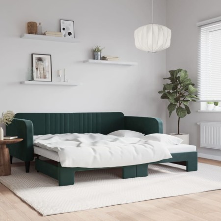 Dark green velvet trundle sofa bed 100x200 cm by vidaXL, Beds and slatted bases - Ref: Foro24-3197072, Price: 295,82 €, Disco...