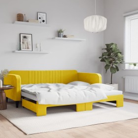 Yellow velvet trundle sofa bed 100x200 cm by vidaXL, Beds and slatted bases - Ref: Foro24-3197075, Price: 313,97 €, Discount: %