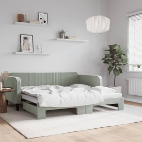 Light gray velvet trundle sofa bed 90x190 cm by vidaXL, Beds and slatted bases - Ref: Foro24-3197076, Price: 281,99 €, Discou...