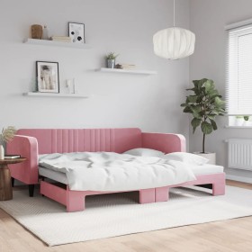 Pink velvet trundle sofa bed 100x200 cm by vidaXL, Beds and slatted bases - Ref: Foro24-3197073, Price: 305,99 €, Discount: %