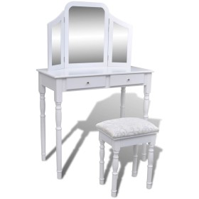 Dressing table with mirror 3 in 1 stool and 2 drawers white by vidaXL, Bedroom Dressers - Ref: Foro24-241003, Price: 154,72 €...