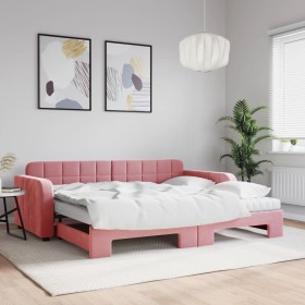 Sofá cama nido con colchón terciopelo rosa 90x200 cm de vidaXL, Camas y somieres - Ref: Foro24-3196956, Precio: 549,55 €, Des...