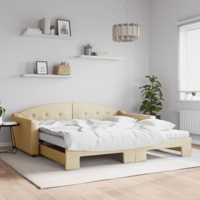 Trundle sofa bed with cream fabric mattress 100x200 cm by vidaXL, Beds and slatted bases - Ref: Foro24-3197557, Price: 447,99...