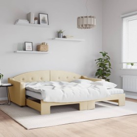 Trundle sofa bed with cream fabric mattress 90x200 cm by vidaXL, Beds and slatted bases - Ref: Foro24-3197552, Price: 436,99 ...