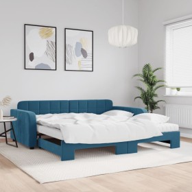 Trundle sofa bed with blue velvet mattress 100x200 cm by vidaXL, Beds and slatted bases - Ref: Foro24-3196959, Price: 579,99 ...