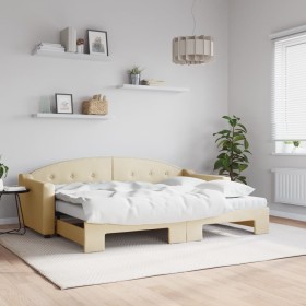 Trundle sofa bed with cream fabric mattress 80x200 cm by vidaXL, Beds and slatted bases - Ref: Foro24-3197547, Price: 417,99 ...