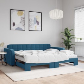 Trundle sofa bed with blue velvet mattress 90x200 cm by vidaXL, Beds and slatted bases - Ref: Foro24-3196952, Price: 430,76 €...