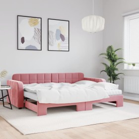 Trundle sofa bed with pink velvet mattress 80x200 cm by vidaXL, Beds and slatted bases - Ref: Foro24-3196949, Price: 416,94 €...