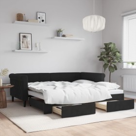 Sofá cama nido con cajones terciopelo negro 90x190 cm de vidaXL, Camas y somieres - Ref: Foro24-3197834, Precio: 389,99 €, De...