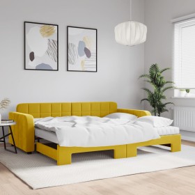 Sofá cama nido con colchón terciopelo amarillo 90x200 cm de vidaXL, Camas y somieres - Ref: Foro24-3196958, Precio: 535,99 €,...