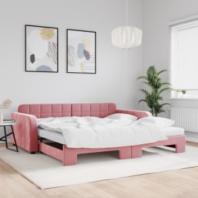 Trundle sofa bed with pink velvet mattress 100x200 cm by vidaXL, Beds and slatted bases - Ref: Foro24-3196963, Price: 574,99 ...