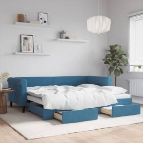 Sofá cama nido con cajones terciopelo azul 90x200 cm de vidaXL, Camas y somieres - Ref: Foro24-3197818, Precio: 332,04 €, Des...