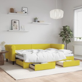 Sofá cama nido con cajones terciopelo amarillo 80x200 cm de vidaXL, Camas y somieres - Ref: Foro24-3197817, Precio: 356,99 €,...