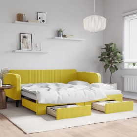 Trundle sofa bed with drawers yellow velvet 100x200 cm by vidaXL, Beds and slatted bases - Ref: Foro24-3197123, Price: 377,99...