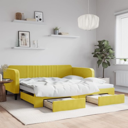 Trundle sofa bed with drawers yellow velvet 100x200 cm by vidaXL, Beds and slatted bases - Ref: Foro24-3197123, Price: 377,46...