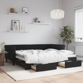 Sofá cama nido con cajones terciopelo negro 90x200 cm de vidaXL, Camas y somieres - Ref: Foro24-3197823, Precio: 339,99 €, De...