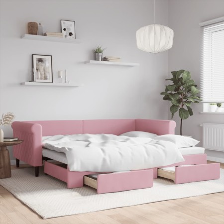 Sofá cama nido con cajones terciopelo rosa 90x200 cm de vidaXL, Camas y somieres - Ref: Foro24-3197822, Precio: 332,99 €, Des...