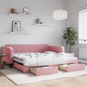 Sofá cama nido con cajones terciopelo rosa 100x200 cm de vidaXL, Camas y somieres - Ref: Foro24-3197121, Precio: 375,99 €, De...