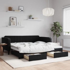 Sofá cama nido con cajones terciopelo negro 100x200 cm de vidaXL, Camas y somieres - Ref: Foro24-3197122, Precio: 319,99 €, D...