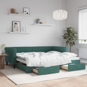 Trundle sofa bed with drawers dark green velvet 90x200 cm by vidaXL, Beds and slatted bases - Ref: Foro24-3197821, Price: 331...