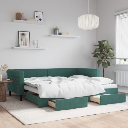 Trundle sofa bed with drawers dark green velvet 90x200 cm by vidaXL, Beds and slatted bases - Ref: Foro24-3197821, Price: 334...