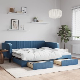 Trundle sofa bed with drawers blue velvet 100x200 cm by vidaXL, Beds and slatted bases - Ref: Foro24-3197117, Price: 335,92 €...