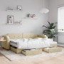 Trundle sofa bed with drawers cream fabric 100x200 cm by vidaXL, Beds and slatted bases - Ref: Foro24-3197697, Price: 517,77 ...