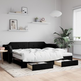 Trundle sofa bed with drawers black fabric 100x200 cm by vidaXL, Beds and slatted bases - Ref: Foro24-3197695, Price: 525,99 ...