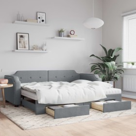 Trundle sofa bed with drawers light gray fabric 80x200 cm by vidaXL, Beds and slatted bases - Ref: Foro24-3197683, Price: 499...