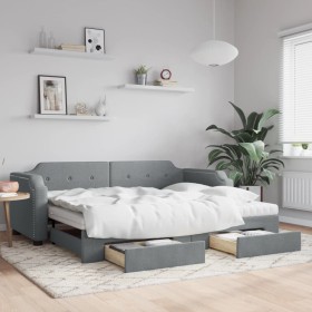 Trundle sofa bed with drawers light gray fabric 100x200 cm by vidaXL, Beds and slatted bases - Ref: Foro24-3197693, Price: 63...