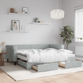 Trundle sofa bed with drawers light gray velvet 90x190 cm by vidaXL, Beds and slatted bases - Ref: Foro24-3197856, Price: 568...